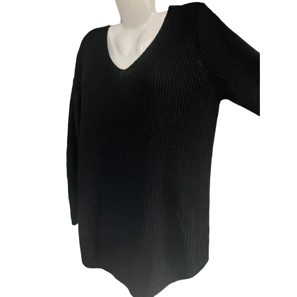 Faded Glory Women's Black V-Neck Ribbed Knit Pullover Sweater | Size L (12/14) - Picture 3 of 7